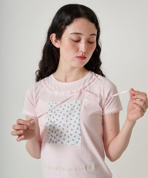 TINA：JOJUN（ティーナジョジュン）の「ガーリー 半袖コラージュTシャツ TINA：JOJUN（Tシャツ/カットソー・レディース・ホワイト/ベビーピンク・M）」の14枚目の写真