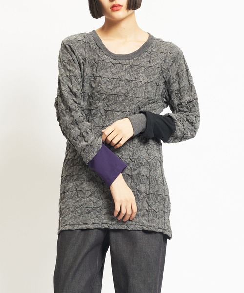 gomme(ゴム)の「リンクス千鳥 チェンジアームT(Tシャツ/カットソー・レディース・ブラック/グレー/レッド・MEDIUM)」の1枚目の写真