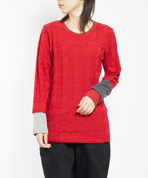 gomme(ゴム)の「リンクス千鳥 チェンジアームT(Tシャツ/カットソー・レディース・ブラック/グレー/レッド・MEDIUM)」の2枚目の写真