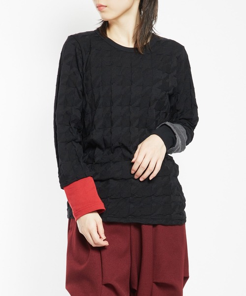 gomme(ゴム)の「リンクス千鳥 チェンジアームT(Tシャツ/カットソー・レディース・ブラック/グレー/レッド・MEDIUM)」の3枚目の写真