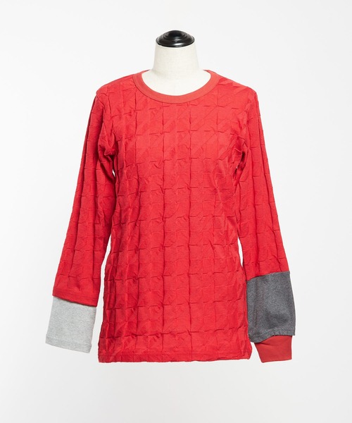 gomme(ゴム)の「リンクス千鳥 チェンジアームT(Tシャツ/カットソー・レディース・ブラック/グレー/レッド・MEDIUM)」の4枚目の写真