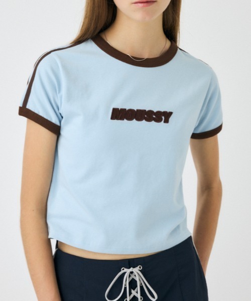 MOUSSY（マウジー）の「RETRO SPORTY MOUSSY Tシャツ（Tシャツ/カットソー・レディース・ネイビー/グリーン/オフホワイト/ライトブルー・FREE）」の4枚目の写真