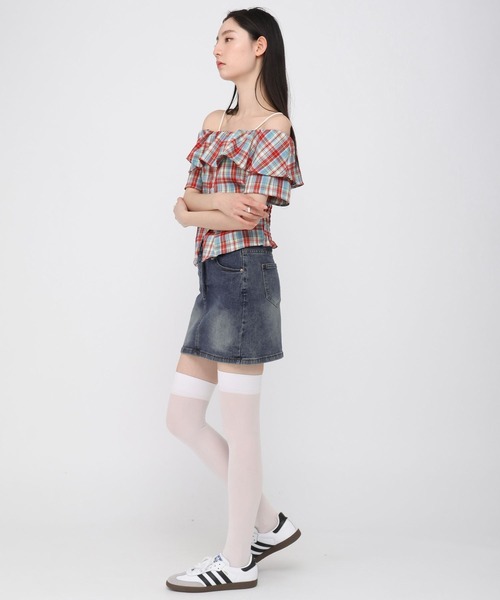 3.3 Field Trip (3.3フィールドトリップ)の「3.3 Field Trip/チェックオフショルブラウス(シャツ/ブラウス・レディース・ネイビー/レッド/イエロー/ブラウン・FREE)」の6枚目の写真