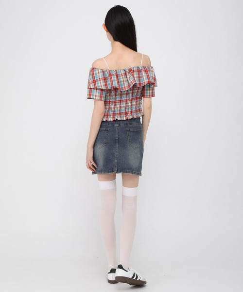 3.3 Field Trip (3.3フィールドトリップ)の「3.3 Field Trip/チェックオフショルブラウス(シャツ/ブラウス・レディース・ネイビー/レッド/イエロー/ブラウン・FREE)」の7枚目の写真