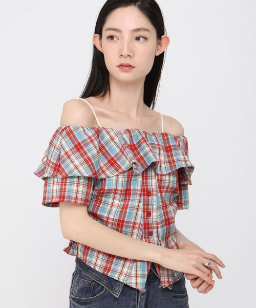 3.3 Field Trip (3.3フィールドトリップ)の「3.3 Field Trip/チェックオフショルブラウス(シャツ/ブラウス・レディース・ネイビー/レッド/イエロー/ブラウン・FREE)」の8枚目の写真