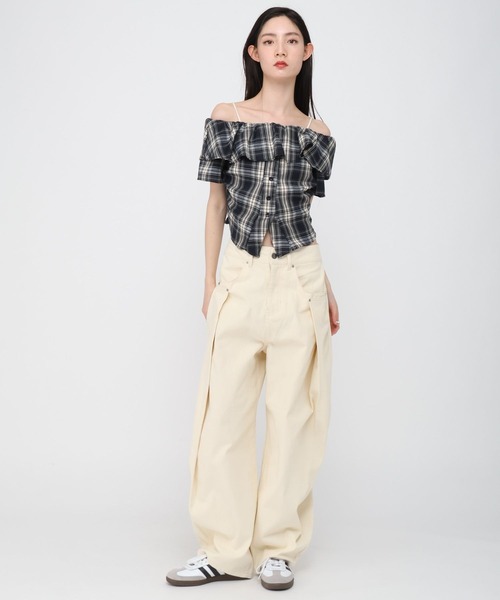 3.3 Field Trip (3.3フィールドトリップ)の「3.3 Field Trip/チェックオフショルブラウス(シャツ/ブラウス・レディース・ネイビー/レッド/イエロー/ブラウン・FREE)」の9枚目の写真