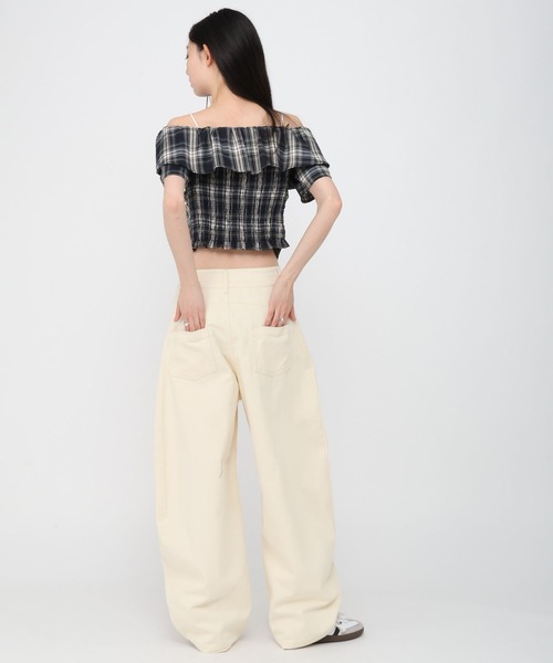 3.3 Field Trip (3.3フィールドトリップ)の「3.3 Field Trip/チェックオフショルブラウス(シャツ/ブラウス・レディース・ネイビー/レッド/イエロー/ブラウン・FREE)」の12枚目の写真