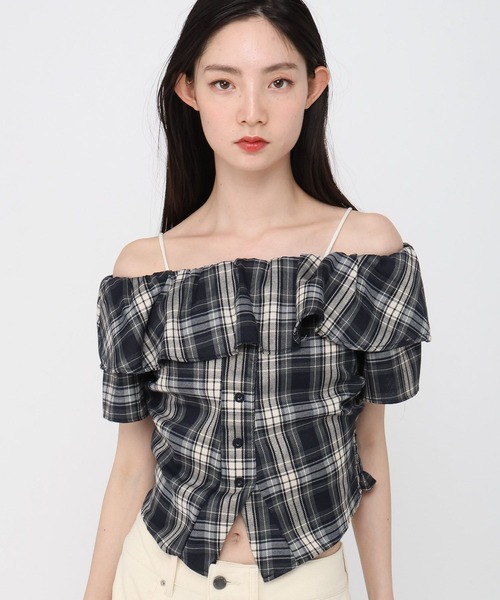 3.3 Field Trip (3.3フィールドトリップ)の「3.3 Field Trip/チェックオフショルブラウス(シャツ/ブラウス・レディース・ネイビー/レッド/イエロー/ブラウン・FREE)」の13枚目の写真