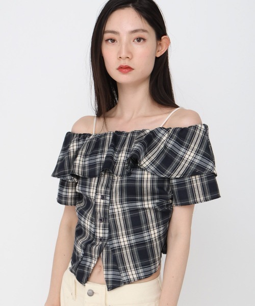 3.3 Field Trip (3.3フィールドトリップ)の「3.3 Field Trip/チェックオフショルブラウス(シャツ/ブラウス・レディース・ネイビー/レッド/イエロー/ブラウン・FREE)」の15枚目の写真