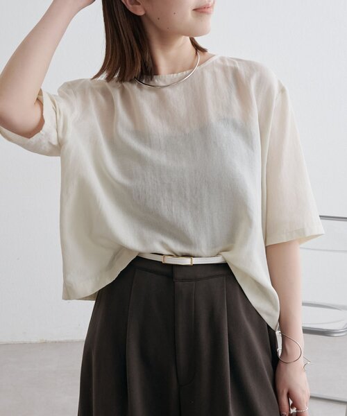 Omekashi（オメカシ）の「シアーTブラウス（シャツ/ブラウス・レディース・イエロー/オフホワイト/ピンク/ブラック・FREE）」の2枚目の写真