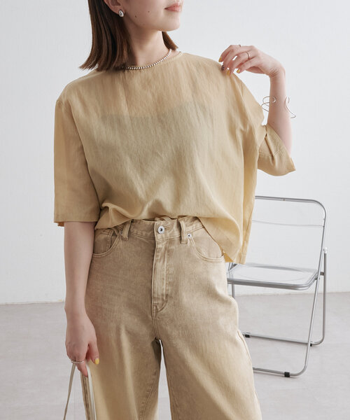 Omekashi（オメカシ）の「シアーTブラウス（シャツ/ブラウス・レディース・イエロー/オフホワイト/ピンク/ブラック・FREE）」の4枚目の写真