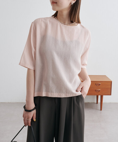 Omekashi（オメカシ）の「シアーTブラウス（シャツ/ブラウス・レディース・イエロー/オフホワイト/ピンク/ブラック・FREE）」の5枚目の写真