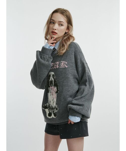 完売品 jouetie DOGジャガードルーズニット グレー ジュエティ 犬 DOGジャガードルーズニット（ニット/セーター）｜jouetie（ジュエティ