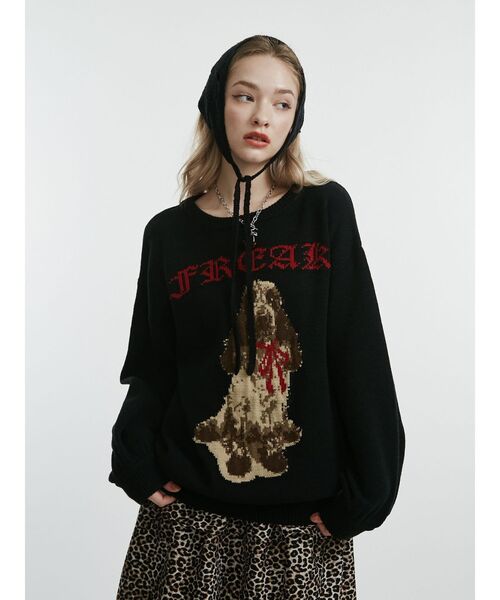 jouetie（ジュエティ）の「DOGジャガードルーズニット（ニット/セーター・レディース・レッド/グレー/ブラック・MEDIUM）」の10枚目の写真