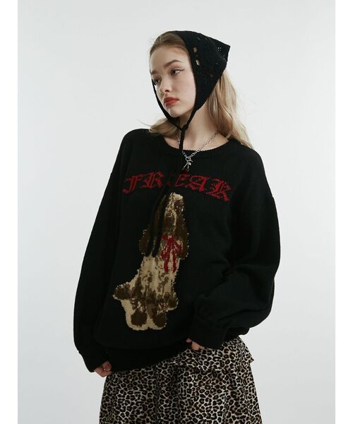 jouetie（ジュエティ）の「DOGジャガードルーズニット（ニット/セーター・レディース・レッド/グレー/ブラック・MEDIUM）」の11枚目の写真