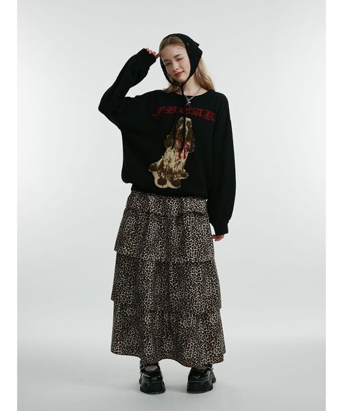 jouetie（ジュエティ）の「DOGジャガードルーズニット（ニット/セーター・レディース・レッド/グレー/ブラック・MEDIUM）」の12枚目の写真