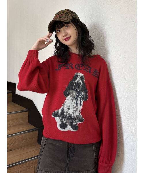 jouetie（ジュエティ）の「DOGジャガードルーズニット（ニット/セーター・レディース・レッド/グレー/ブラック・MEDIUM）」の13枚目の写真