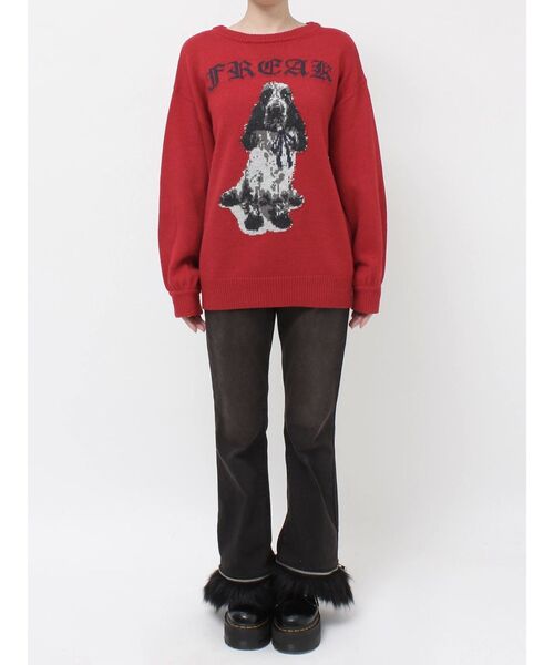 完売品 jouetie DOGジャガードルーズニット グレー ジュエティ 犬 DOGジャガードルーズニット（ニット/セーター）｜jouetie