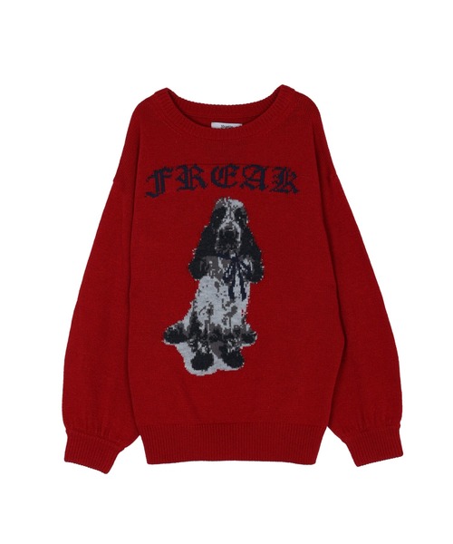 完売品 jouetie DOGジャガードルーズニット グレー ジュエティ 犬 DOGジャガードルーズニット（ニット/セーター）｜jouetie