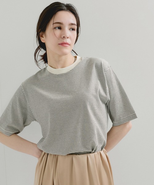 Healthknit（ヘルスニット）の「【Healthknit/ヘルスニット】Narrow Border Jersey / 抗菌・防臭（Tシャツ/カットソー・レディース・ホワイト系その他3/ブラック系その他2/ブルー系その他5・FREE）」の2枚目の写真