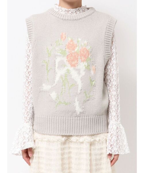 merry jenny（メリージェニー）の「bouquet sweater vest（ベスト・レディース・ブラウン/ブルー/アイボリー/グレー・FREE）」の3枚目の写真