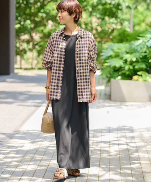 JOURNAL STANDARD relume（ジャーナルスタンダード　レリューム）の「《追加》コットンローンチェックオーバーサイズシャツ（シャツ/ブラウス・レディース・ベージュ/レッド/グリーン・FREE）」の5枚目の写真