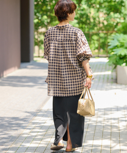 JOURNAL STANDARD relume（ジャーナルスタンダード　レリューム）の「《追加》コットンローンチェックオーバーサイズシャツ（シャツ/ブラウス・レディース・ベージュ/レッド/グリーン・FREE）」の7枚目の写真