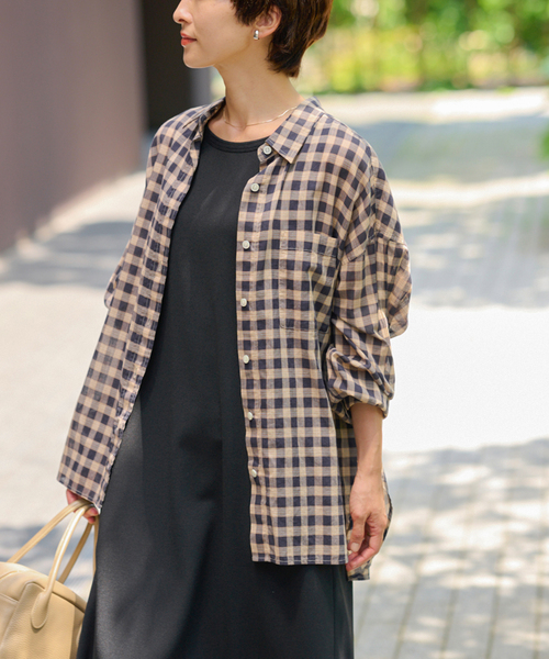 JOURNAL STANDARD relume（ジャーナルスタンダード　レリューム）の「《追加》コットンローンチェックオーバーサイズシャツ（シャツ/ブラウス・レディース・ベージュ/レッド/グリーン・FREE）」の10枚目の写真