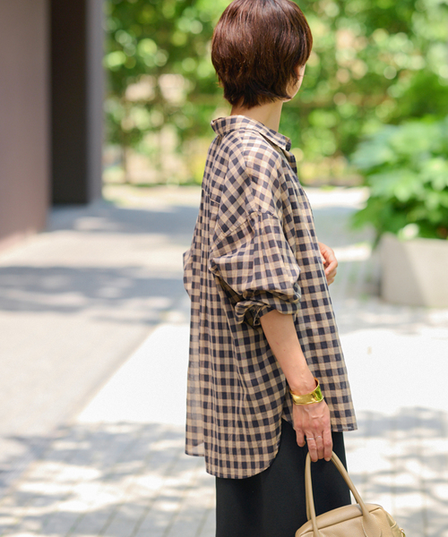 JOURNAL STANDARD relume（ジャーナルスタンダード　レリューム）の「《追加》コットンローンチェックオーバーサイズシャツ（シャツ/ブラウス・レディース・ベージュ/レッド/グリーン・FREE）」の11枚目の写真