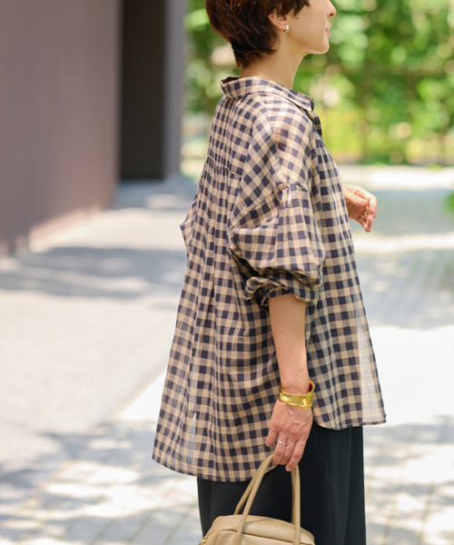 JOURNAL STANDARD relume（ジャーナルスタンダード　レリューム）の「《追加》コットンローンチェックオーバーサイズシャツ（シャツ/ブラウス・レディース・ベージュ/レッド/グリーン・FREE）」の13枚目の写真