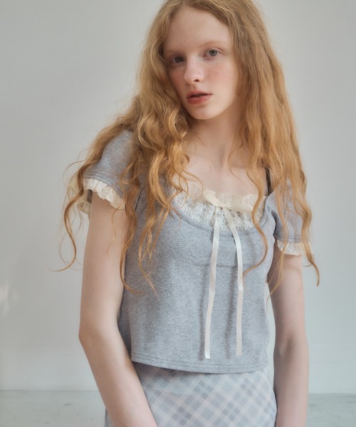 Birthday room（バースデイルーム）の「レースレイヤードライクトップス/lace layered tops（Tシャツ/カットソー・レディース・グレー/ライトブルー/ピンク・FREE）」の6枚目の写真