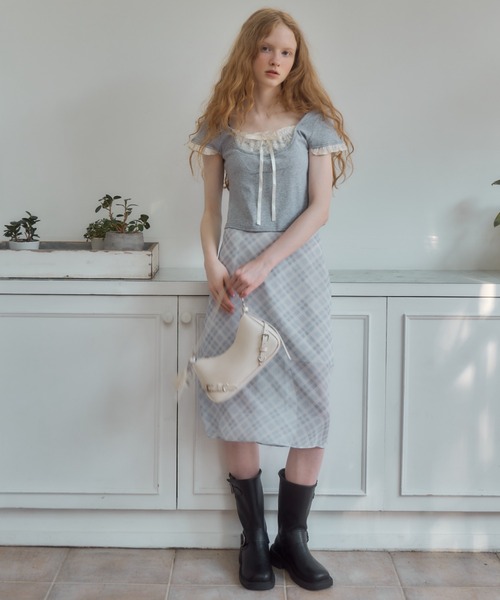 Birthday room（バースデイルーム）の「レースレイヤードライクトップス/lace layered tops（Tシャツ/カットソー・レディース・グレー/ライトブルー/ピンク・FREE）」の7枚目の写真