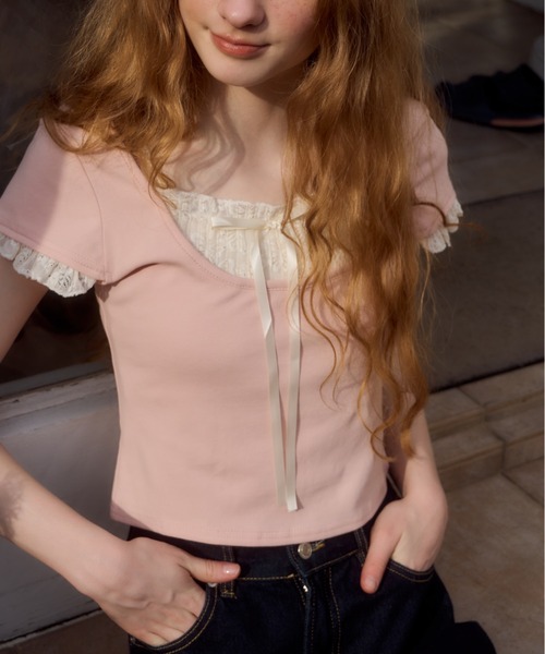 Birthday room（バースデイルーム）の「レースレイヤードライクトップス/lace layered tops（Tシャツ/カットソー・レディース・グレー/ライトブルー/ピンク・FREE）」の17枚目の写真