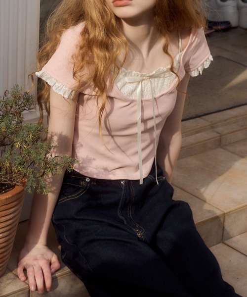 Birthday room（バースデイルーム）の「レースレイヤードライクトップス/lace layered tops（Tシャツ/カットソー・レディース・グレー/ライトブルー/ピンク・FREE）」の18枚目の写真
