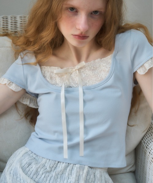 Birthday room（バースデイルーム）の「レースレイヤードライクトップス/lace layered tops（Tシャツ/カットソー・レディース・グレー/ライトブルー/ピンク・FREE）」の14枚目の写真