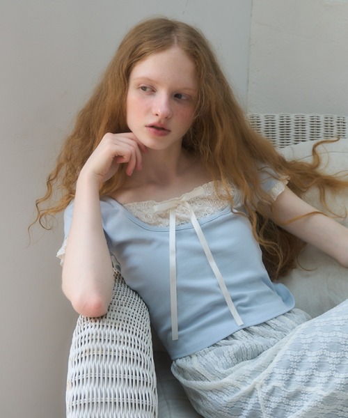 Birthday room（バースデイルーム）の「レースレイヤードライクトップス/lace layered tops（Tシャツ/カットソー・レディース・グレー/ライトブルー/ピンク・FREE）」の16枚目の写真