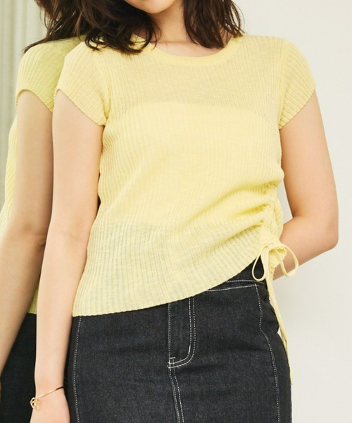 Olu.（オルドット）の「サイドギャザーリボントップス（Tシャツ/カットソー・レディース・イエロー/ライトブルー/ホワイト・FREE）」の3枚目の写真