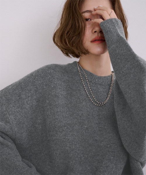 UR'S（ユアーズ）の「ヤクライククルーネックニット（ニット/セーター・レディース・レッド/杢グレー/ダークブラウン/ブラック/ホワイト・M/L/S）」の16枚目の写真