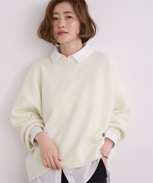 UR'S（ユアーズ）の「ヤクライククルーネックニット（ニット/セーター・レディース・レッド/杢グレー/ダークブラウン/ブラック/ホワイト・M/L/S）」の6枚目の写真