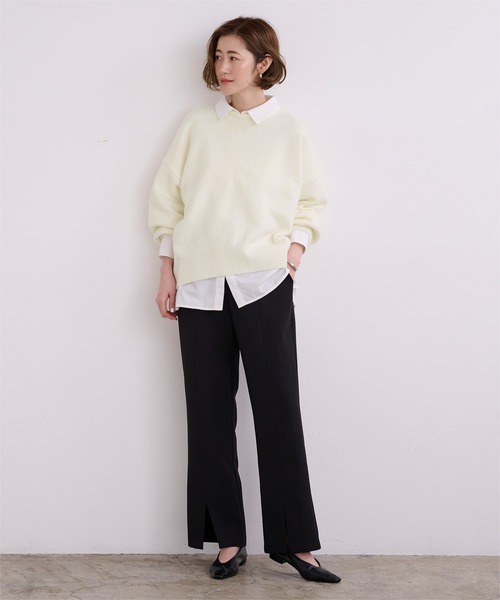 UR'S（ユアーズ）の「ヤクライククルーネックニット（ニット/セーター・レディース・レッド/杢グレー/ダークブラウン/ブラック/ホワイト・M/L/S）」の7枚目の写真