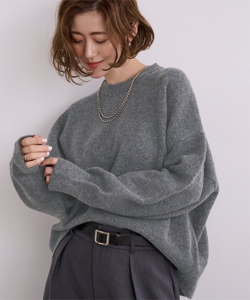 UR'S（ユアーズ）の「ヤクライククルーネックニット（ニット/セーター・レディース・レッド/杢グレー/ダークブラウン/ブラック/ホワイト・M/L/S）」の17枚目の写真