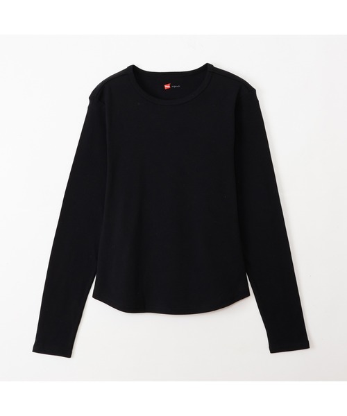HANES(ヘインズ)の「【Hanes/ヘインズ】レディース ロングTシャツ(Tシャツ/カットソー・レディース・ホワイト/ブラック・FREE)」の2枚目の写真