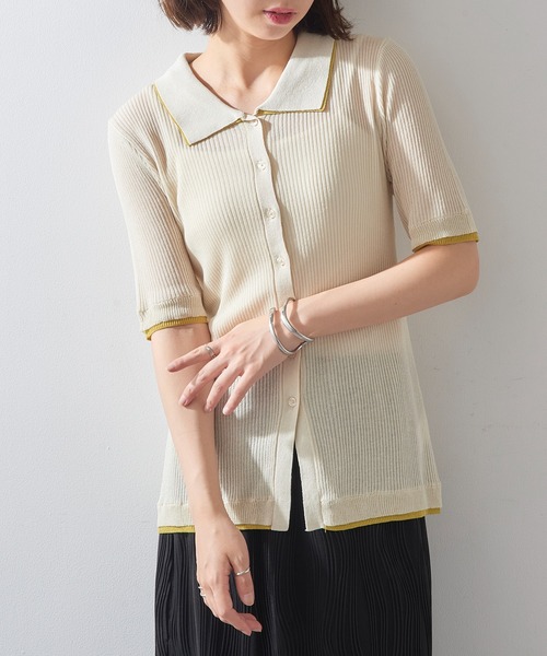 MAISON BREEZE reveur（メゾンブリーズレヴール）の「【MAISON BREEZE reveur】配色リブニットポロシャツ DTK（ポロシャツ・レディース・チャコールグレー/グレー/ブラウン/アイボリー・FREE）」の2枚目の写真