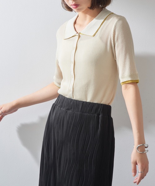 MAISON BREEZE reveur（メゾンブリーズレヴール）の「【MAISON BREEZE reveur】配色リブニットポロシャツ DTK（ポロシャツ・レディース・チャコールグレー/グレー/ブラウン/アイボリー・FREE）」の20枚目の写真