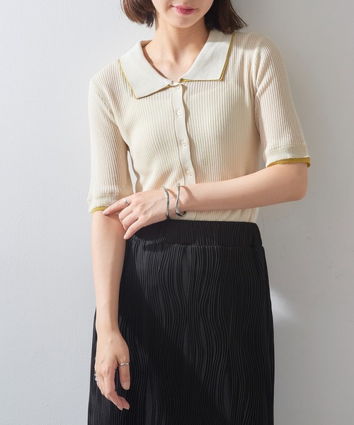 MAISON BREEZE reveur（メゾンブリーズレヴール）の「【MAISON BREEZE reveur】配色リブニットポロシャツ DTK（ポロシャツ・レディース・チャコールグレー/グレー/ブラウン/アイボリー・FREE）」の19枚目の写真