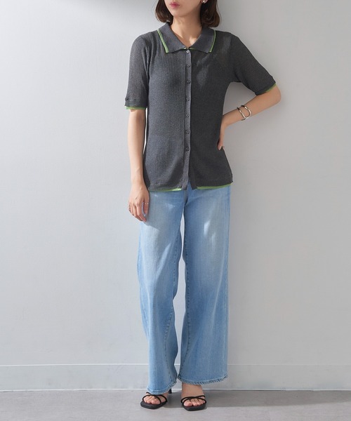 MAISON BREEZE reveur（メゾンブリーズレヴール）の「【MAISON BREEZE reveur】配色リブニットポロシャツ DTK（ポロシャツ・レディース・チャコールグレー/グレー/ブラウン/アイボリー・FREE）」の6枚目の写真