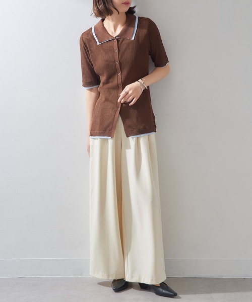 MAISON BREEZE reveur（メゾンブリーズレヴール）の「【MAISON BREEZE reveur】配色リブニットポロシャツ DTK（ポロシャツ・レディース・チャコールグレー/グレー/ブラウン/アイボリー・FREE）」の15枚目の写真