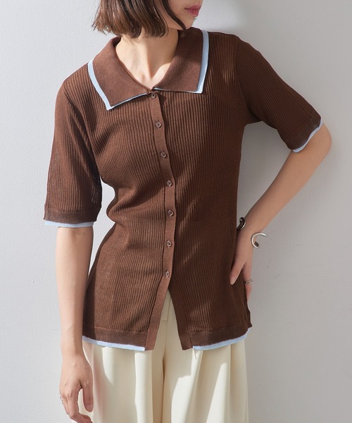 MAISON BREEZE reveur（メゾンブリーズレヴール）の「【MAISON BREEZE reveur】配色リブニットポロシャツ DTK（ポロシャツ・レディース・チャコールグレー/グレー/ブラウン/アイボリー・FREE）」の13枚目の写真