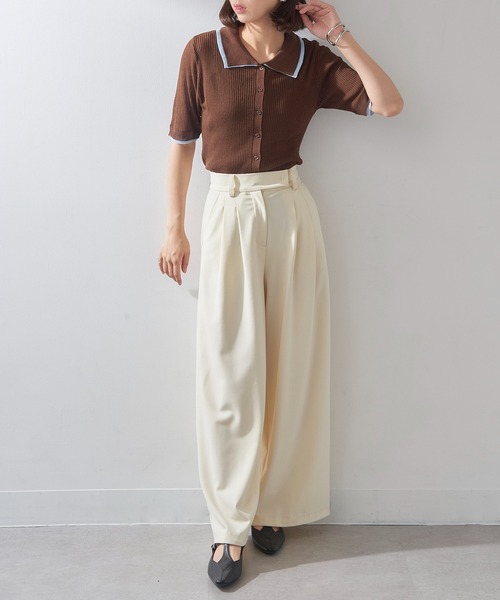 MAISON BREEZE reveur（メゾンブリーズレヴール）の「【MAISON BREEZE reveur】配色リブニットポロシャツ DTK（ポロシャツ・レディース・チャコールグレー/グレー/ブラウン/アイボリー・FREE）」の16枚目の写真