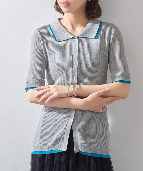 MAISON BREEZE reveur（メゾンブリーズレヴール）の「【MAISON BREEZE reveur】配色リブニットポロシャツ DTK（ポロシャツ・レディース・チャコールグレー/グレー/ブラウン/アイボリー・FREE）」の8枚目の写真
